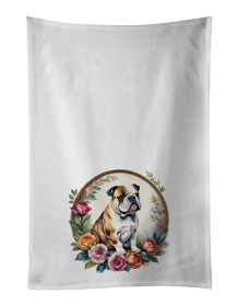 English Bulldog 4 Flowers Kitchen Towel Set of 2