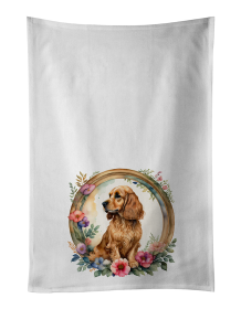 English Cocker Spaniel and Flowers Kitchen Towel Set of 2