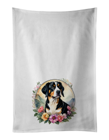 Entlebucher Mountain Dog and Flowers Kitchen Towel Set of 2