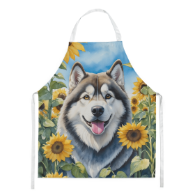 Alaskan Malamute in Sunflowers Apron