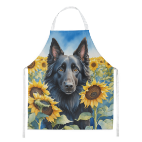 Belgian Sheepdog in Sunflowers Apron