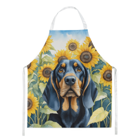 Black and Tan Coonhound in Sunflowers Apron