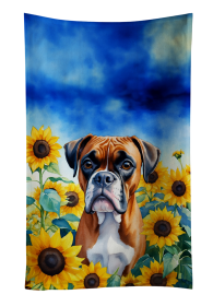 Boxer in Sunflowers Kitchen Towel