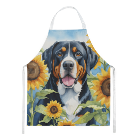 Greater Swiss Mountain Dog in Sunflowers Apron