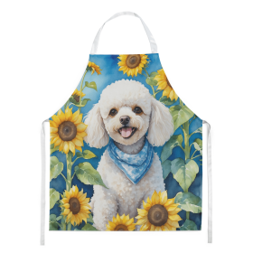 Poodle - White - in Sunflowers Apron