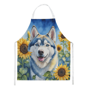 Siberian Husky in Sunflowers Apron