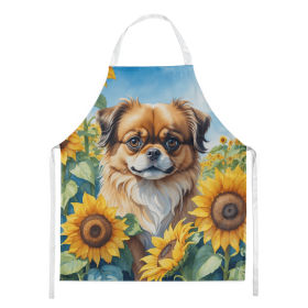 Tibetan Spaniel in Sunflowers Apron