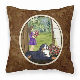 Bernese Mountain Dog Portrait/Landscape Painting Fabric Decorative Pillow