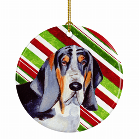 Basset Hound Christmas Candy Ceramic Ornament