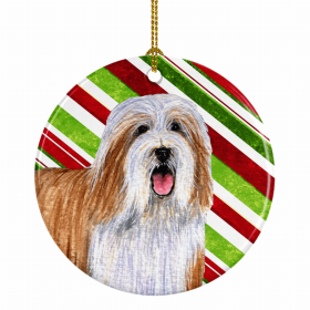 Bearded Collie Christmas Candy Ceramic Ornament