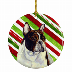 French Bulldog Christmas Candy Ceramic Ornament