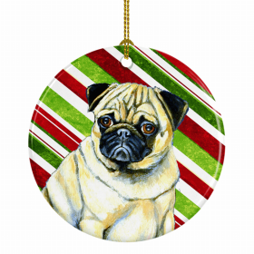 Pug Christmas Candy Ceramic Ornament