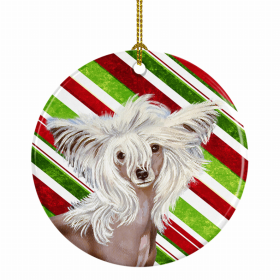 Chinese Crested Christmas Candy Ceramic Ornament