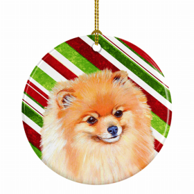 Pomeranian Christmas Candy Ceramic Ornament