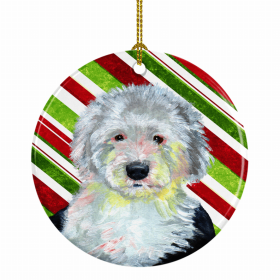 Old English Sheepdog Christmas Candy Ceramic Ornament