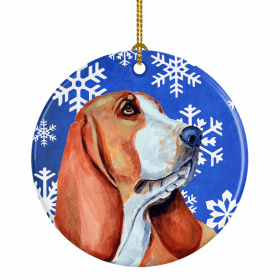 Basset Hound #3 Winter Snowflakes Ornament