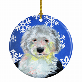 Old English Sheepdog Winter Snowflakes Ornament