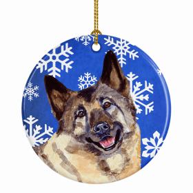 Norwegian Elkhound Winter Snowflakes Ornament