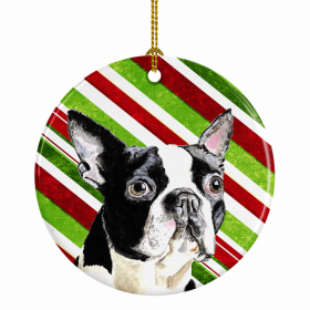 Boston Terrier Christmas Candy Ceramic Ornament