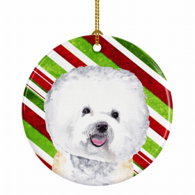 Bichon Frise Christmas Candy Ceramic Ornament