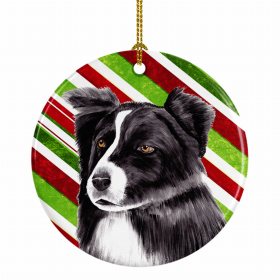 Border Collie Christmas Candy Ceramic Ornament