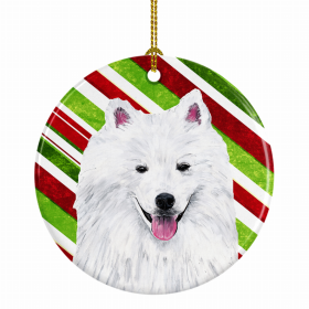 American Eskimo Christmas Candy Ceramic Ornament