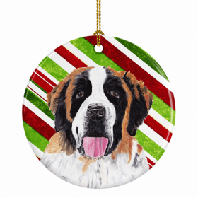 Saint Bernard Christmas Candy Ceramic Ornament