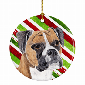 Boxer Christmas Candy Ceramic Ornament