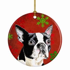 Boston Terrier Christmas Snowflakes Ornament