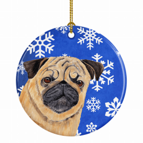 Pug #3 Winter Snowflakes Ornament