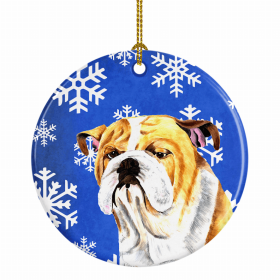 Bulldog - English #2 Winter Snowflakes Ornament