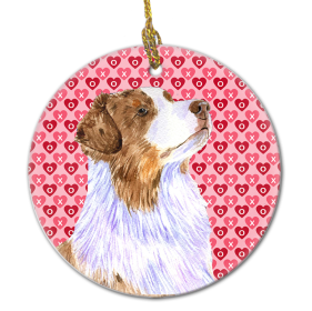 Australian Shepherd Valentine's Day Ceramic Ornament