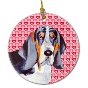 Basset Hoound Valentine's Day Ceramic Ornament