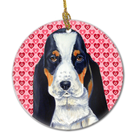 Basset Hound #2 Valentine's Day Ceramic Ornament