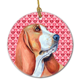 Basset Hound #3 Valentine's Day Ceramic Ornament