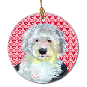 Old English Sheepdog Valentine's Day Ceramic Ornament