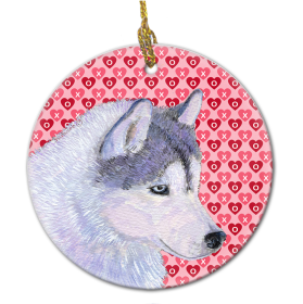 Siberian Husky Valentine's Day Ceramic Ornament