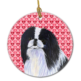 Japanese Chin Valentine's Day Ceramic Ornament