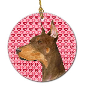 Doberman #2 Valentine's Day Ceramic Ornament