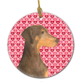 Doberman #3 Valentine's Day Ceramic Ornament