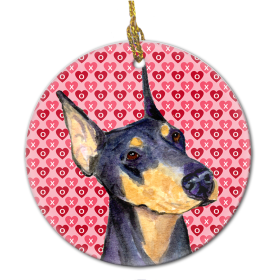 Doberman #4 Valentine's Day Ceramic Ornament