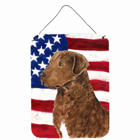 Curly Coated Retriever USA American Flag Wall or Door Hanging Prints