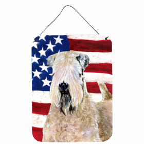 Soft Coated Wheaten Terrier USA American Flag Wall or Door Hanging Prints