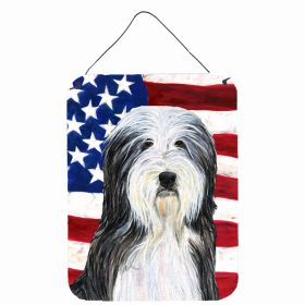 Bearded Collie USA American Flag Wall or Door Hanging Prints