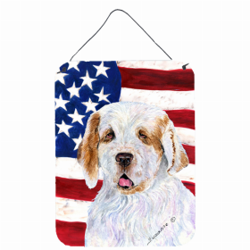 Clumber Spaniel USA American Flag Wall or Door Hanging Prints