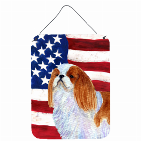 English Toy Spaniel USA American Flag Wall or Door Hanging Prints