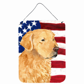 Golden Retriever USA American Flag Wall or Door Hanging Prints