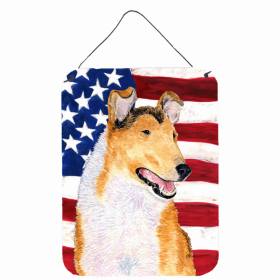 Collie - Smooth USA American Flag Wall or Door Hanging Prints