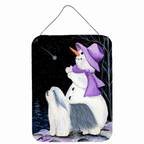 Bearded Collie with Snowman Art Wall or Door Hanging Prints