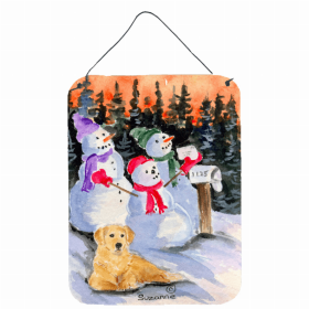 Golden Retriever 2 with Snowman Art Wall or Door Hanging Prints